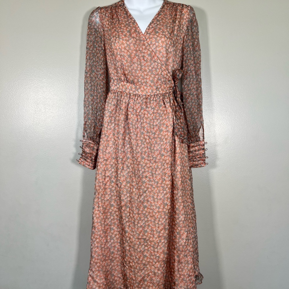 **NEW Gaala Paris Pink Floral Long Sleeve Wrap Dress Size XS